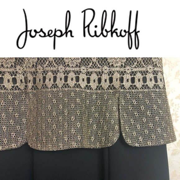 JOSEPH RIBKOFF Metallic Gold Lace Overlay Black Vintage Maxi Dress Gown - Picture 5 of 6